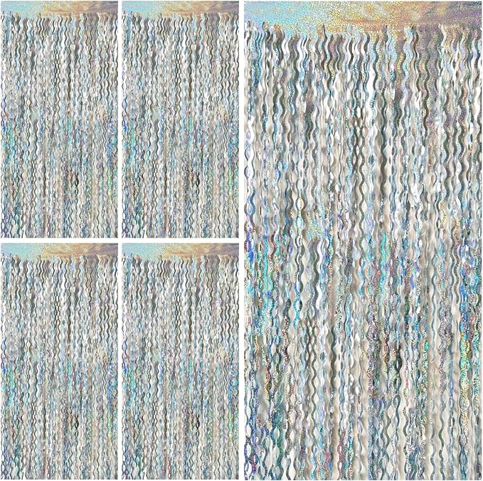 Tinsel Foil Fringe Curtains Wavy Backdrop for Parties Sparkle #10