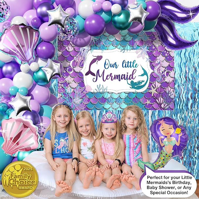 248 Pieces Little Mermaid Birthday Decorations Kit All in 1 Girl's