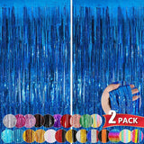 Blue Metallic Tinsel Foil Fringe Curtains, 2 Pack 3.3x8.3 Feet Party