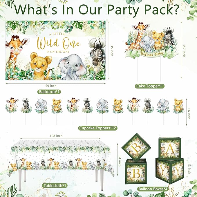 Safari First Birthday Decorations for Boy 116 Pcs Wild One Birthday