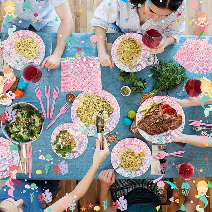 96 PCS Mermaid Party Plates & Napkins Set Serve 24 Disposable