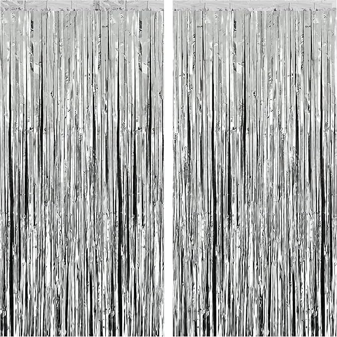 KatchOn, XtraLarge Silver Foil Fringe Curtain - 3.2x8 ft Pack of 2,