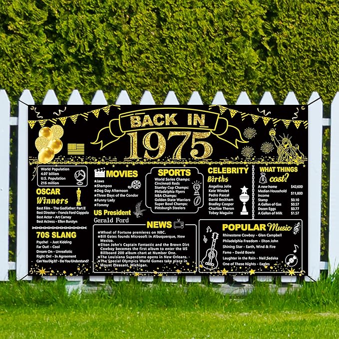 DARUNAXY 51st Birthday Black Gold Party Decoration, Back in 1975
