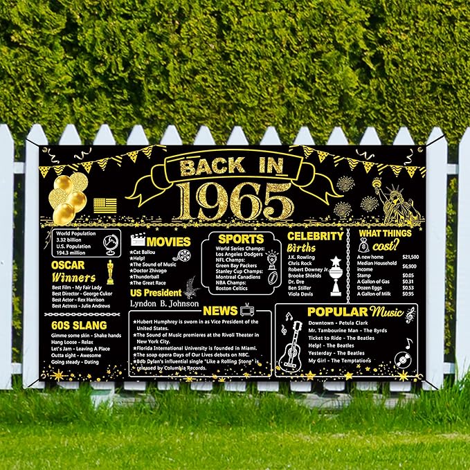 DARUNAXY 61st Birthday Black Gold Party Decoration, Back in 1965