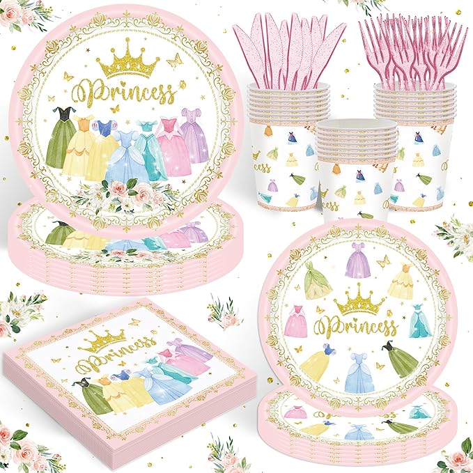 120PCS Princess Birthday Party Supplies Princess Themed Birthday