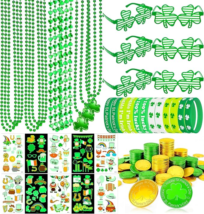Jeowoqao 184pcs St Patricks Day Accessories Party Favor Set St