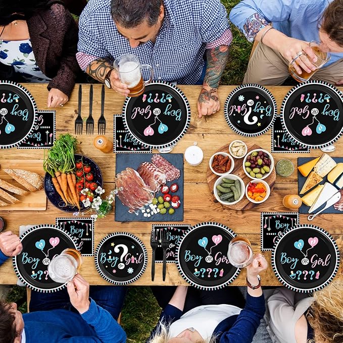 96 Pieces Gender Reveal Party Plates Boy or Girl Theme Party
