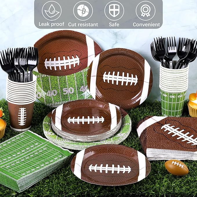 144 Pieces Football Party Supplies Tableware Set Disposable Paper