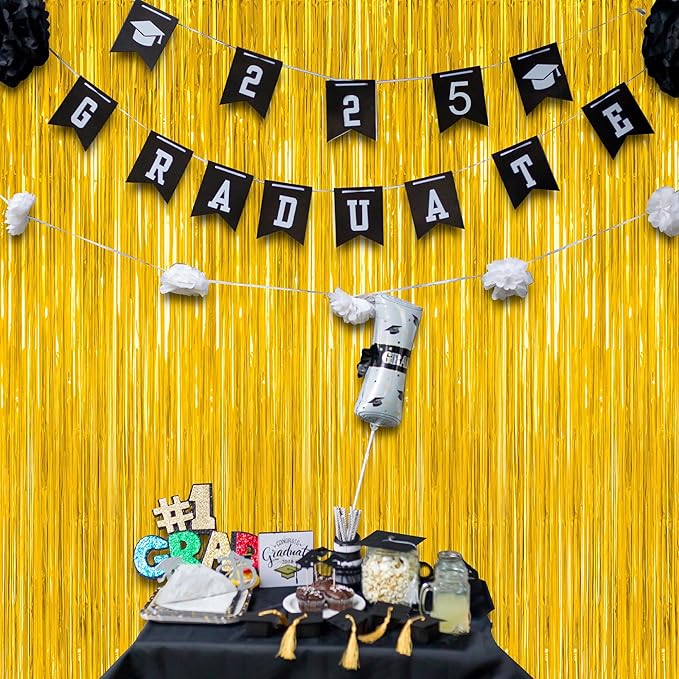 12 Pack 2026 Graduation Decorations, 3.28 FT x 7.05 FT Gold Backdrop