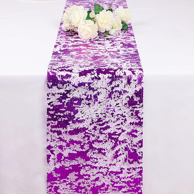 Snowkingdom 2 Pieces Purple Table Runner, Sequin Glitter Foil