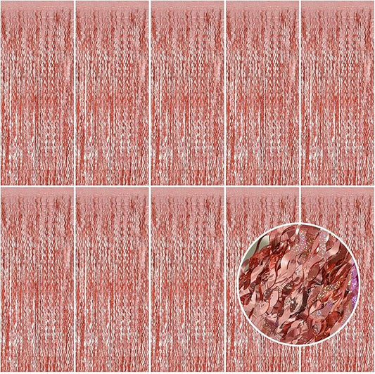 Rose Gold Tinsel Foil Fringe Curtains Wavy Backdrop for Parties #3