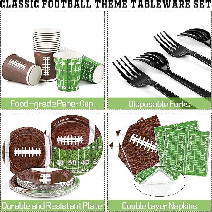 144 Pieces Football Party Supplies Tableware Set Disposable Paper