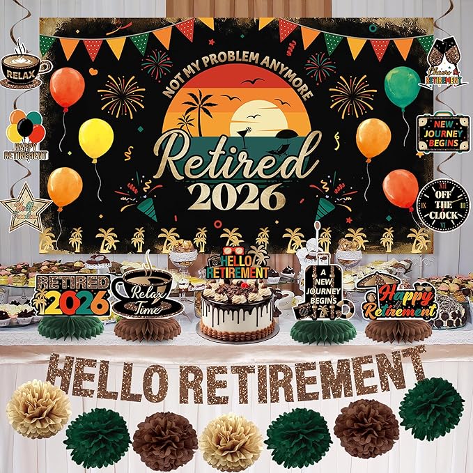 Retirement Party Decoration Vintage 2026 Retired Banner Background