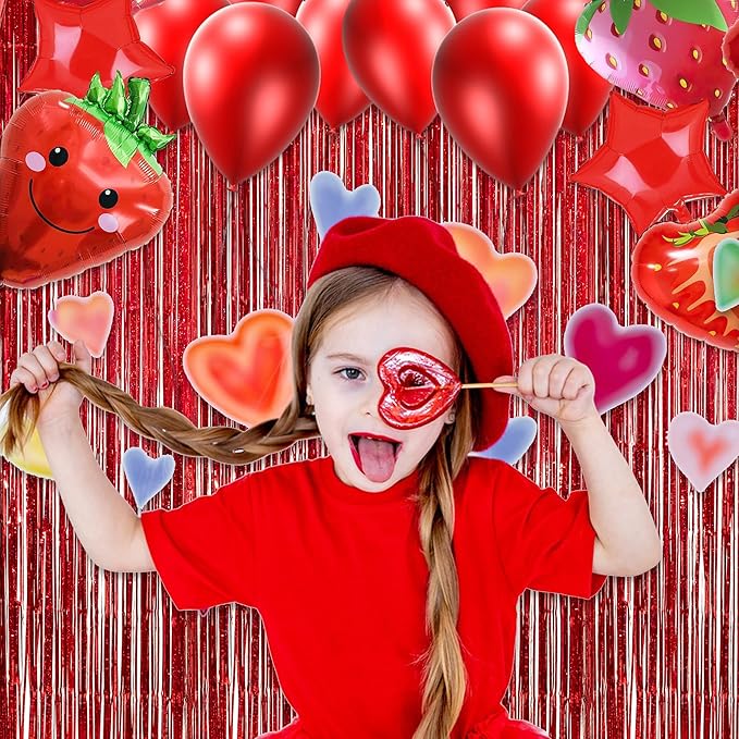 GREATRIL Red Fringe Curtains Party Streamers Backdrop Foil Tinsel