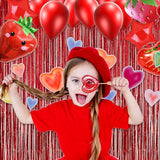 GREATRIL Red Fringe Curtains Party Streamers Backdrop Foil Tinsel