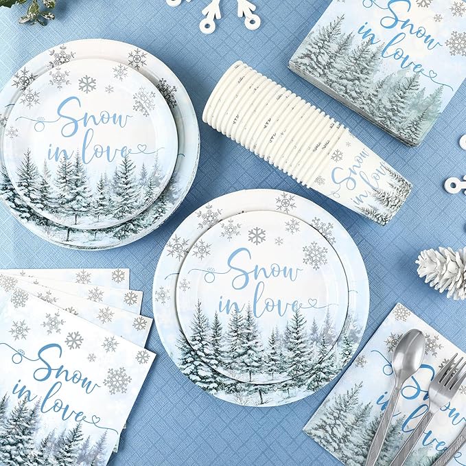 168 Pcs Snow in Love Bridal Shower Decorations Winter Snowflake