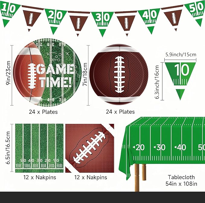 Football Party Supplies Kit Serve 24 Dinner Plates Napkins Banner