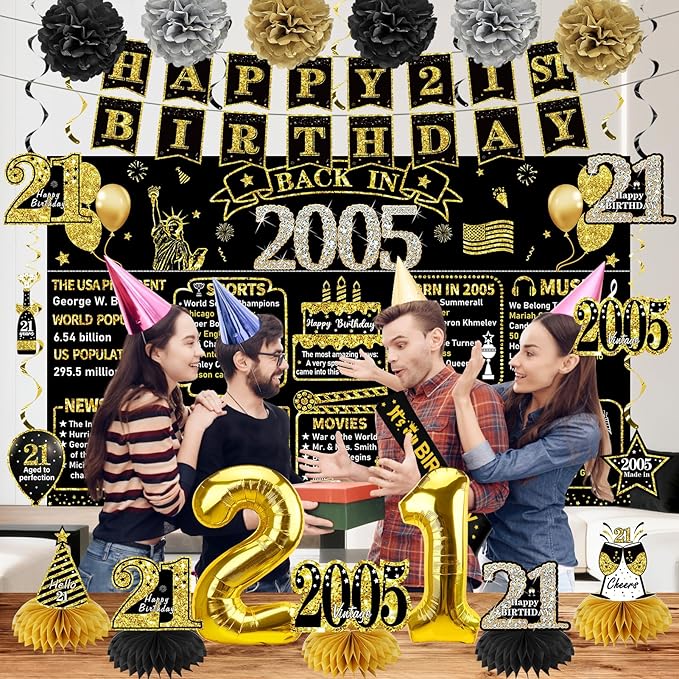 21st Birthday Decorations for Him 21pcs the Year 2005 Banner Balloon