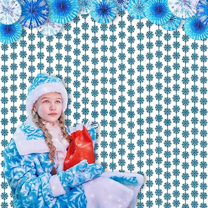 BRAVESHINE Blue Party Snowflake Backdrop - 2 Pack Hanging Foil Fringe