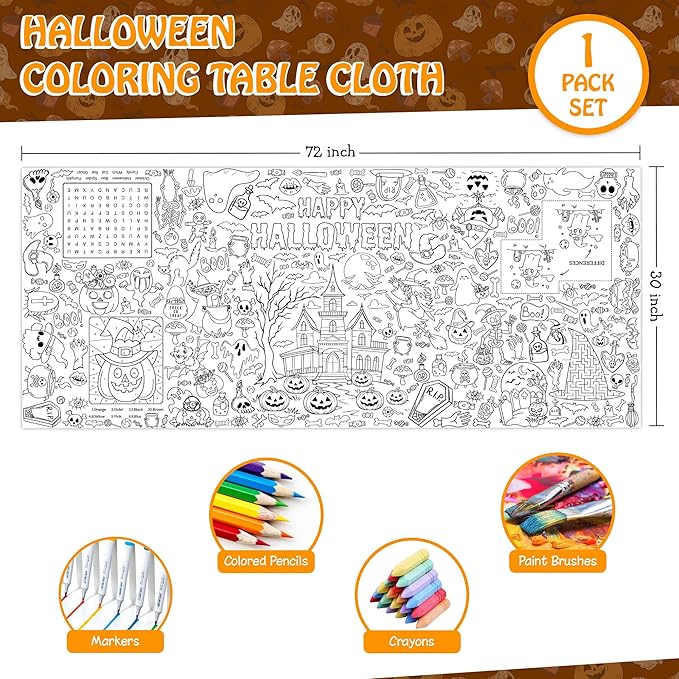 Giant Halloween Coloring Tablecloth for Kids Large 30x72 Inch Poster