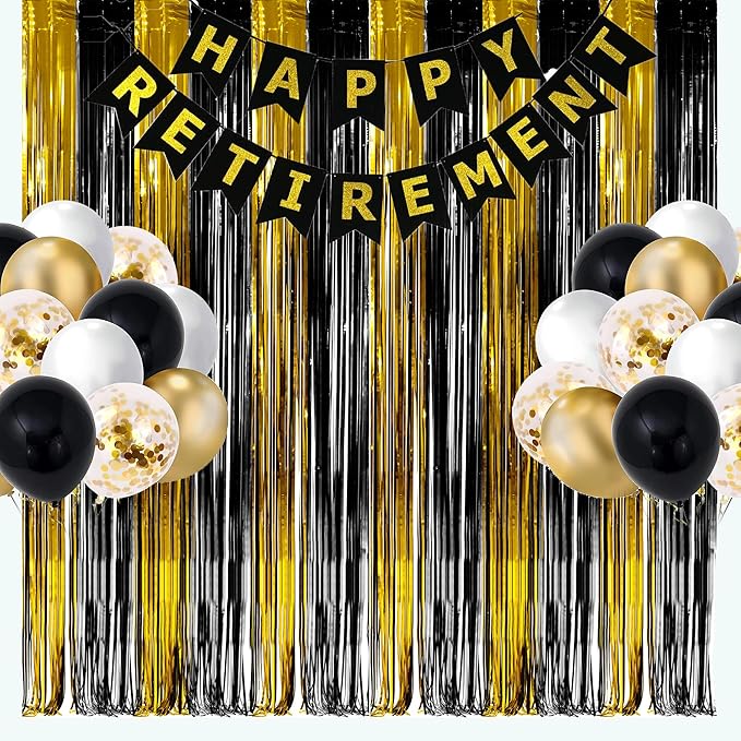 Black and Gold Party Streamers Decoration GREATRIL Foil Fringe