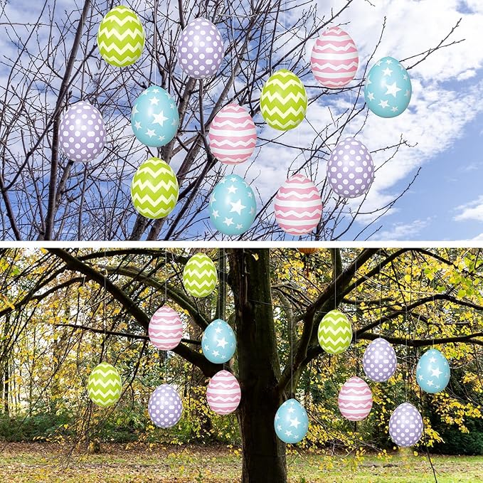 12 PCS Inflatable Easter Eggs Decorations - Large PVC Colorful Egg