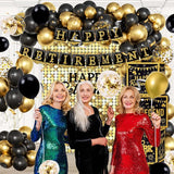 Happy Retirement Party Decorations Kit for Men Women Black Gold