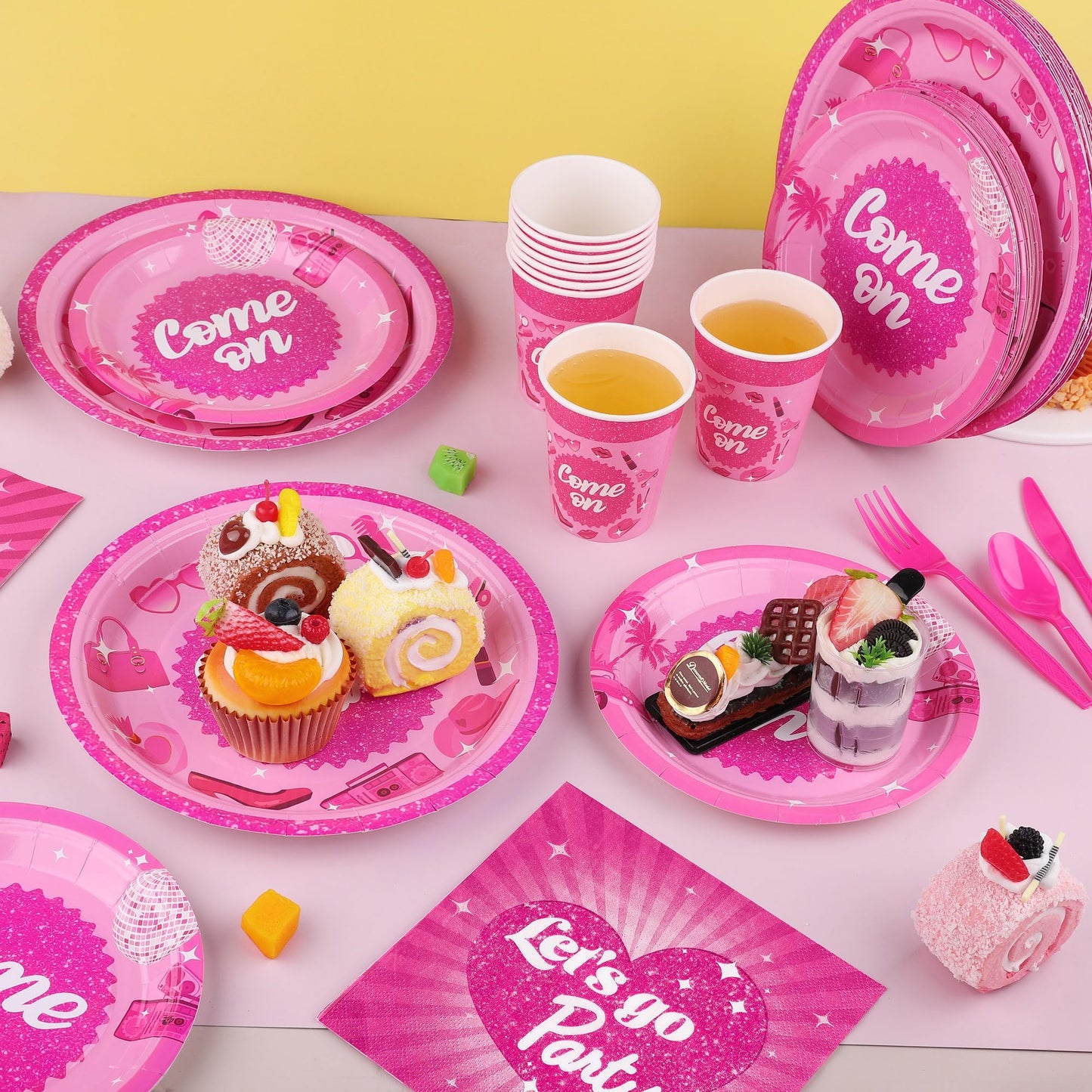 Kochorie 400 Pieces Let's Go Girls Party Tableware Sets Including
