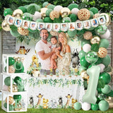 Wild One Birthday Decorations for Boys & Girls 114 Pcs Green Safari
