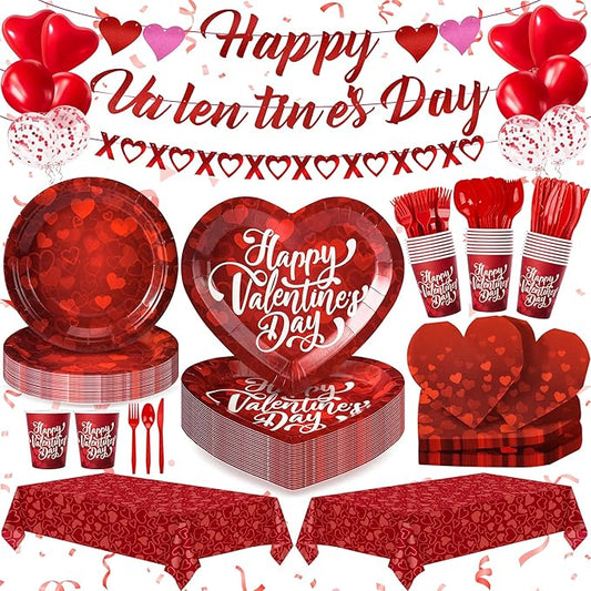 183PCS Happy Valentine's Day Party Supplies Red Love Heart