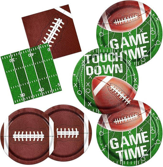 Football Plates and Napkins 100Pcs Football Party Supplies Touchdown