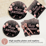 96 Pcs Rose Gold Birthday Decorations for Women Pink and Black