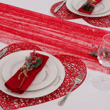 Snowkingdom Red Christmas Table Runner 10 FT, Glitter Metallic Foil