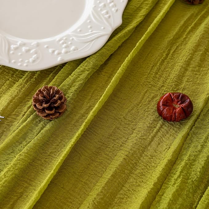 Keketoarrange 3pcs Moss Green Cheesecloth Table Runner Gauze 120 Inch