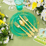 Hioasis 175pcs Clear Green Plastic Plates - Elegant Disposable