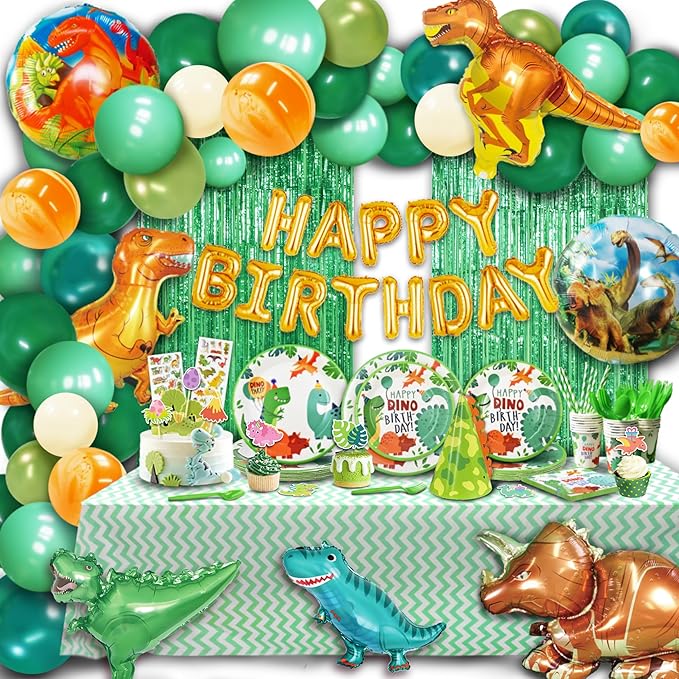 Party Spot! 172 Pcs Dinosaur Birthday Decorations 12 Tableware Sets