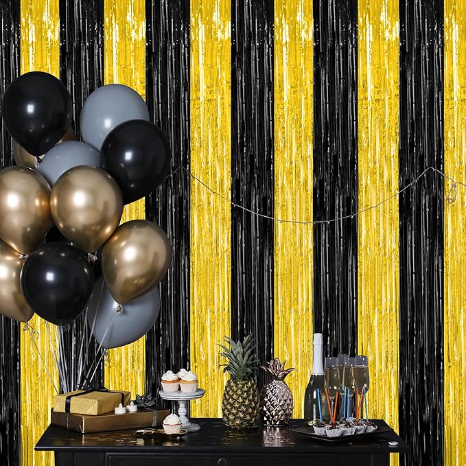 2 Pack Graduation Backdrop, 3.28 FT x 7.05 FT Black and Gold Foil