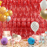 GCB 2 Pack Red Tinsel Backdrop, Fringe Curtains, Red Foil Tinsel