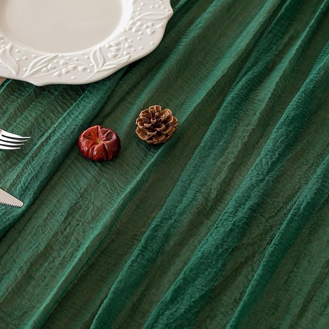 Keketoarrange 3pcs Emerald Green Table Runner Cheesecloth Gauze 120