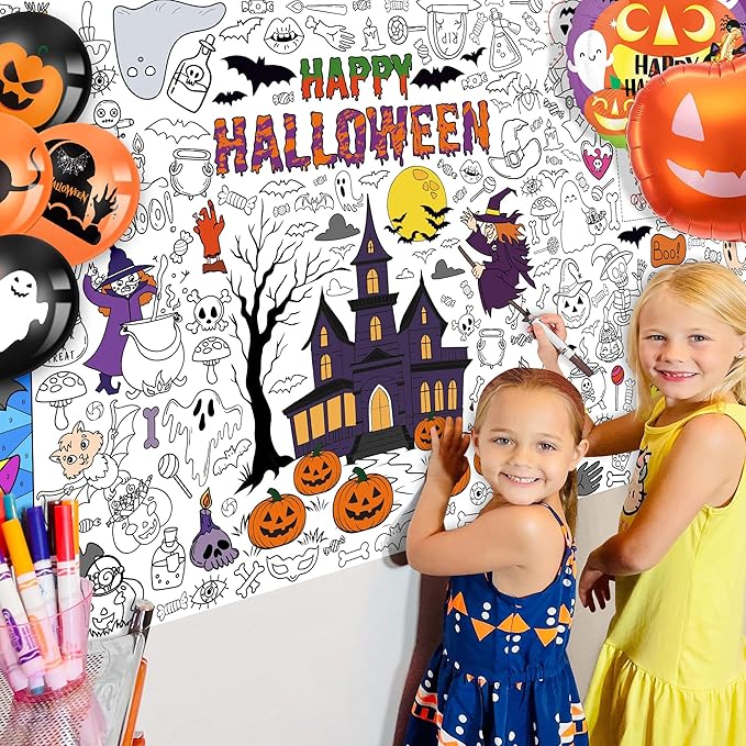 Giant Halloween Coloring Tablecloth for Kids Large 30x72 Inch Poster