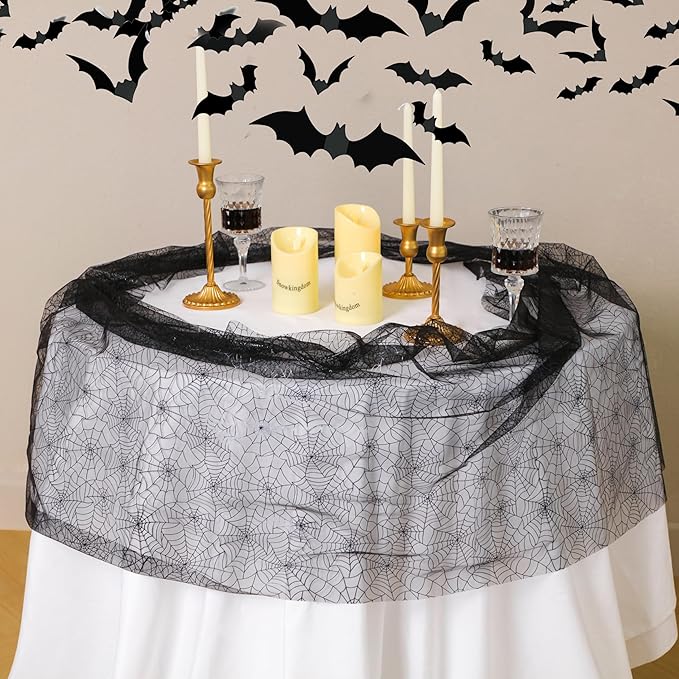 Snowkingdom Halloween Table Runner, 10 FT Black Spider Web Runners