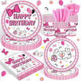 120pcs Pink Bow Mouse Plates Napkins Cartoon Birthday Party Supplies