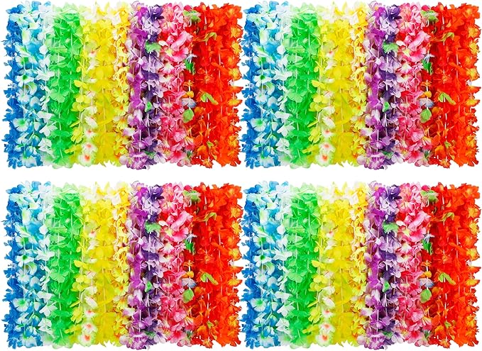 200pcs Hawaiian Leis Bulk, Colorful Luau Party Decorations Silk