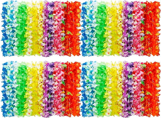 200pcs Hawaiian Leis Bulk, Colorful Luau Party Decorations Silk