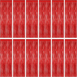 12 Pack Red Curtains, 3.28 FT x 7.05 FT Party Streamer, Metallic