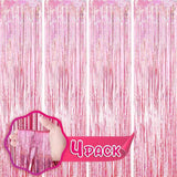 Voircoloria 4 Pack 3.3x8.2 Feet Laser Pink Foil Fringe Backdrop