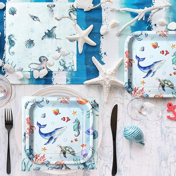 72 Pcs Under The Sea Plates and Napkins Set Serve 36 7 Square Paper