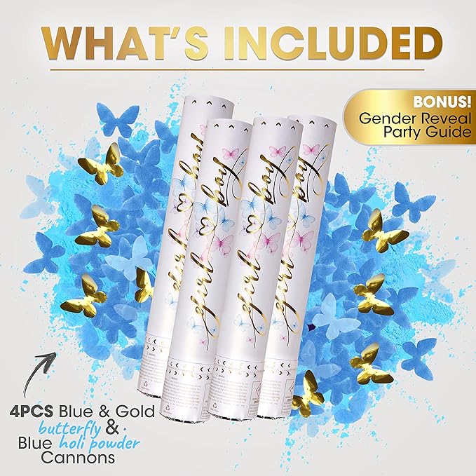 PrimePure Gender Reveal Confetti Cannon - Butterfly Confetti Popper &