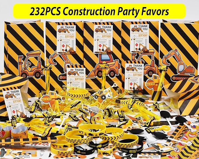 232PCS Construction Birthday Party Supplies Decorations Favors
