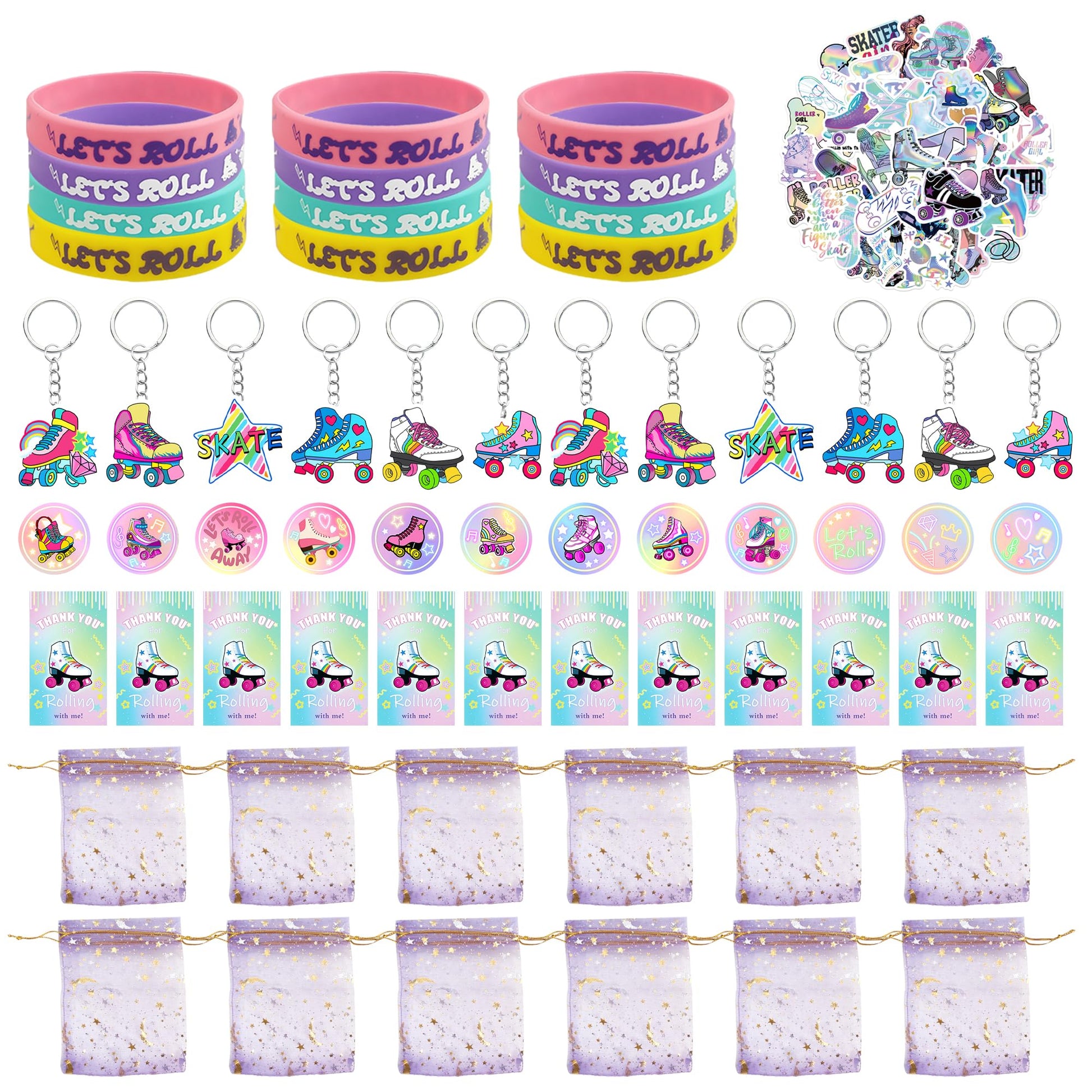 Tazimi 110 PCS Roller Skate Party Favors Skating Party Supplies with